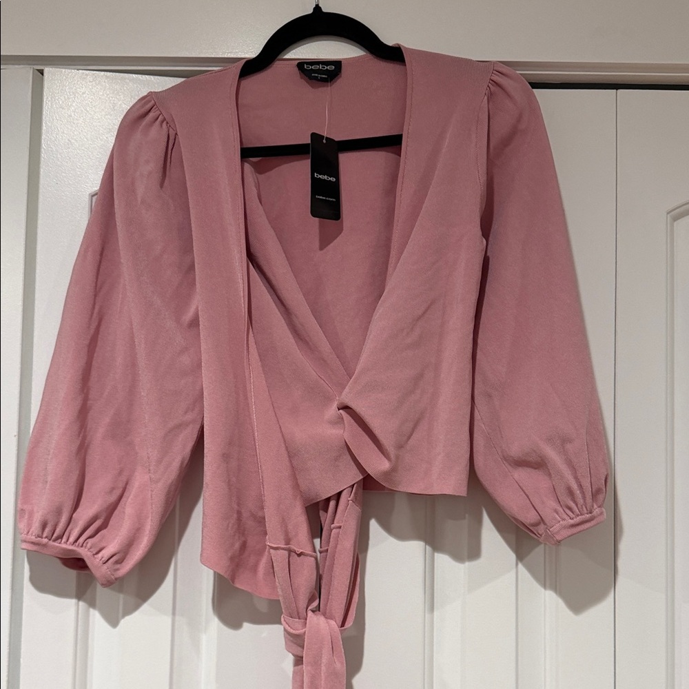 bebe‎ Pink Wrap around sweater Blouse small NWT